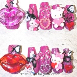 Hand Crafted Valentine's Day 10pc short acrylic press on nails sz large Glue Inc